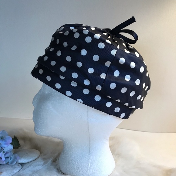 Vintage 1950s Bucket Hat Polka Dot Navy & White - Picture 5 of 7